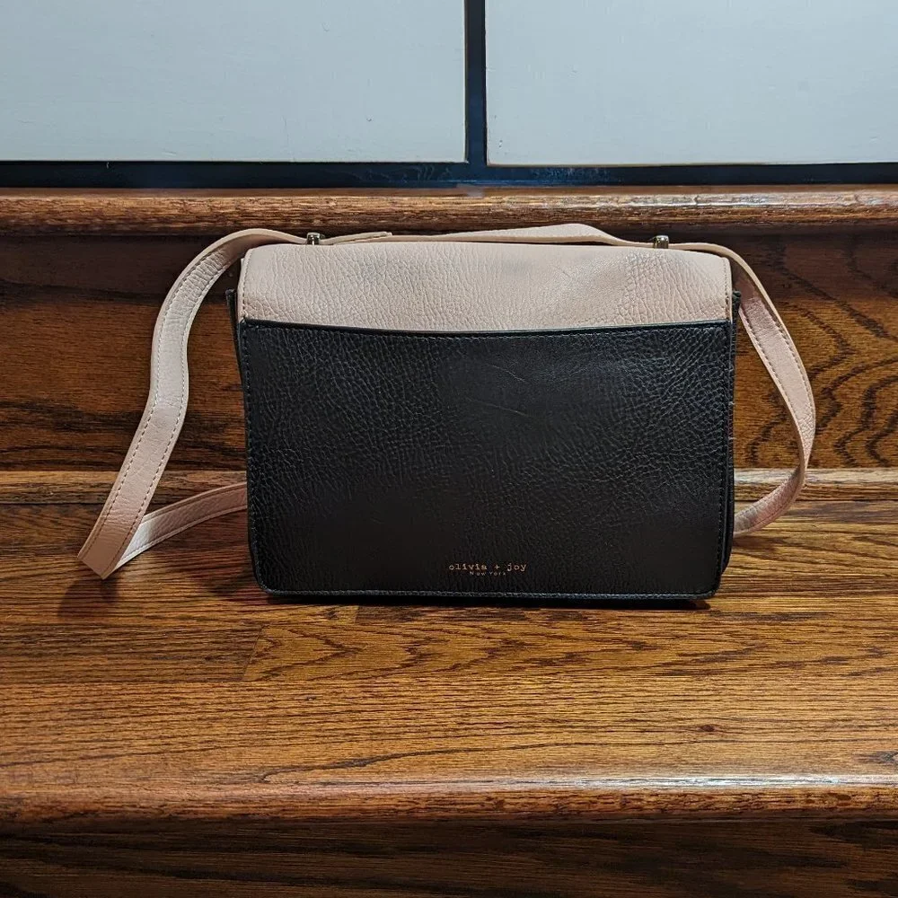 Olivia & Joy NY cream and black magnetic flap shoulder bag